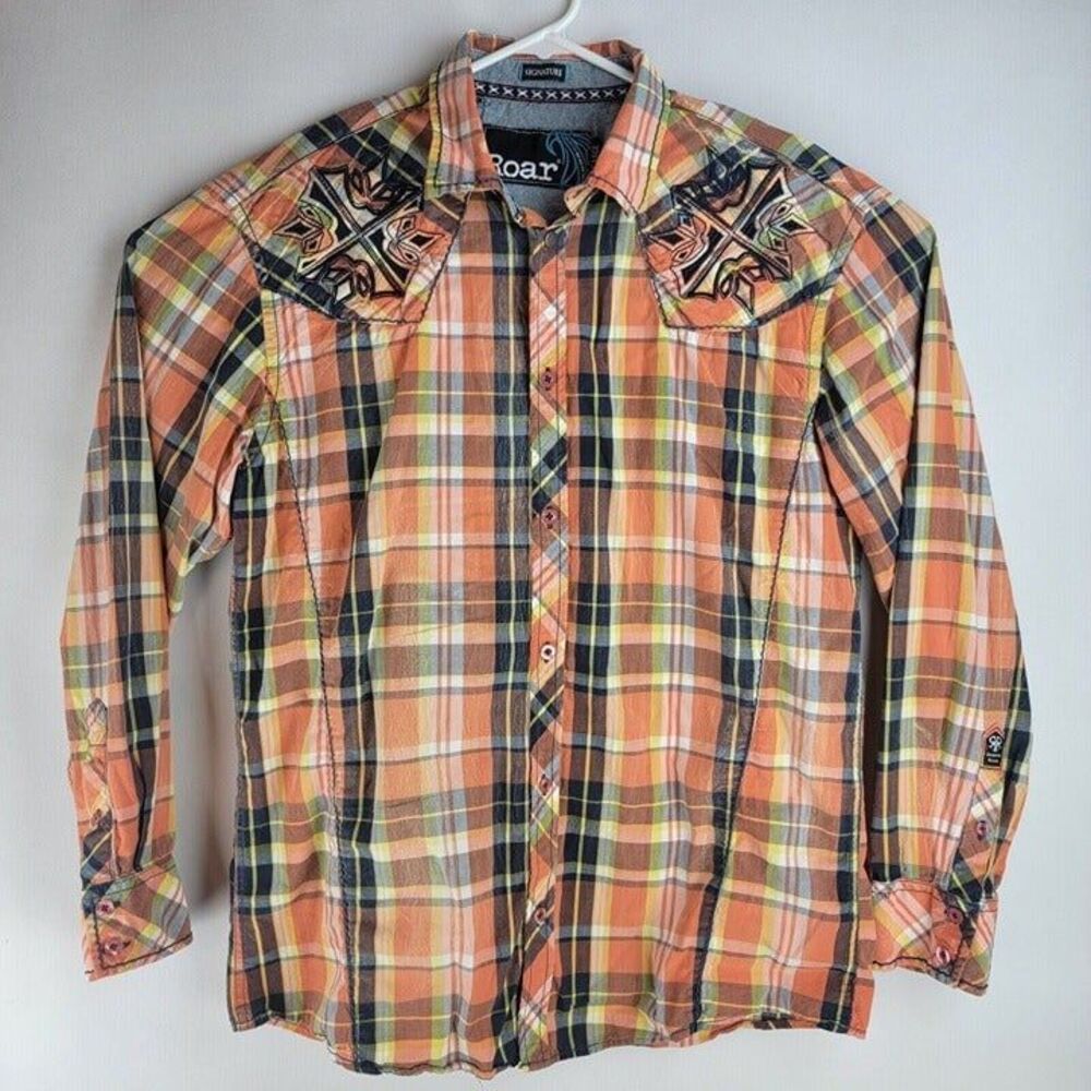 Roar Mens XL Orange Signature Edition Long Sleeve Embroidered Button Shirt